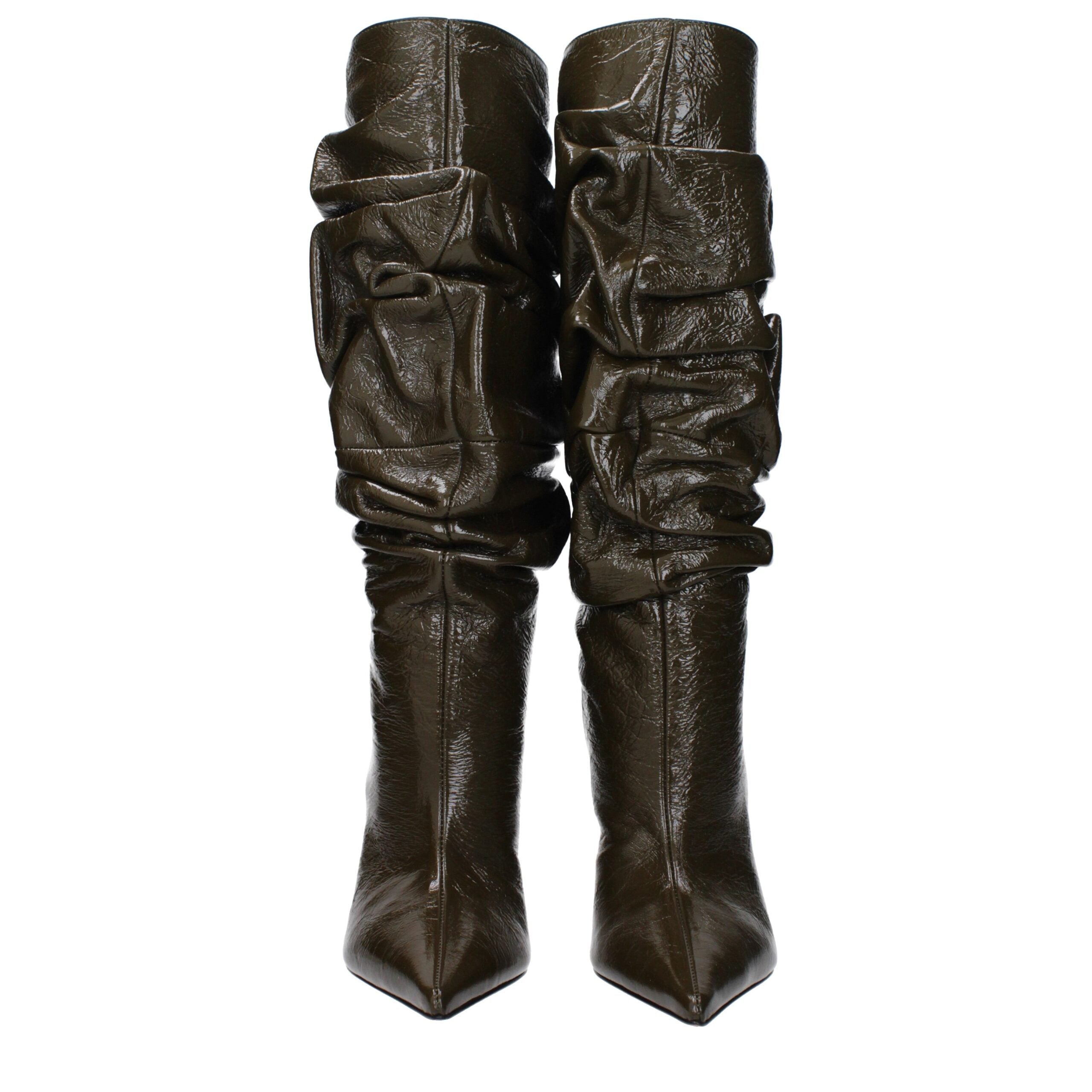 Green Leather High Heel Boots