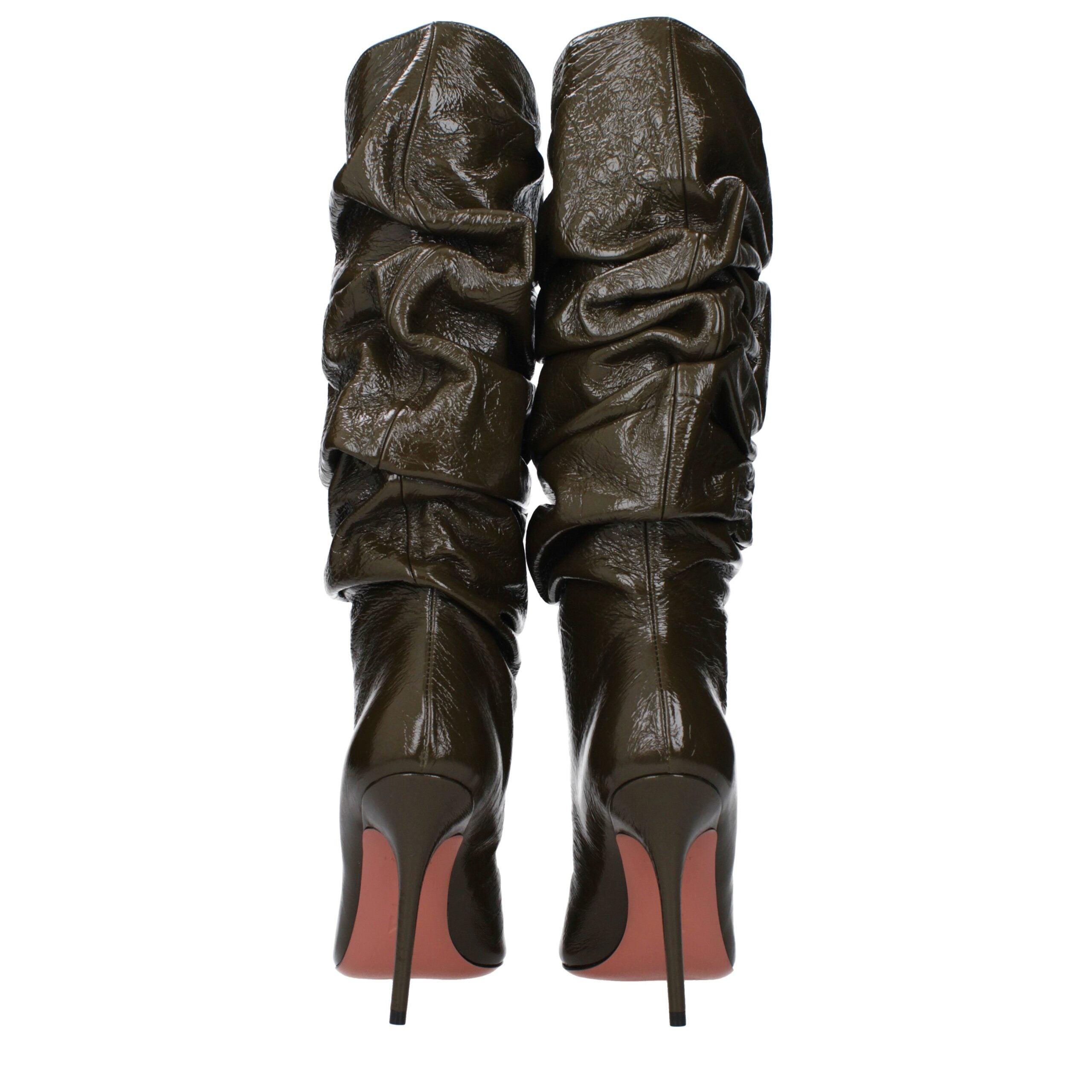 Green Leather High Heel Boots