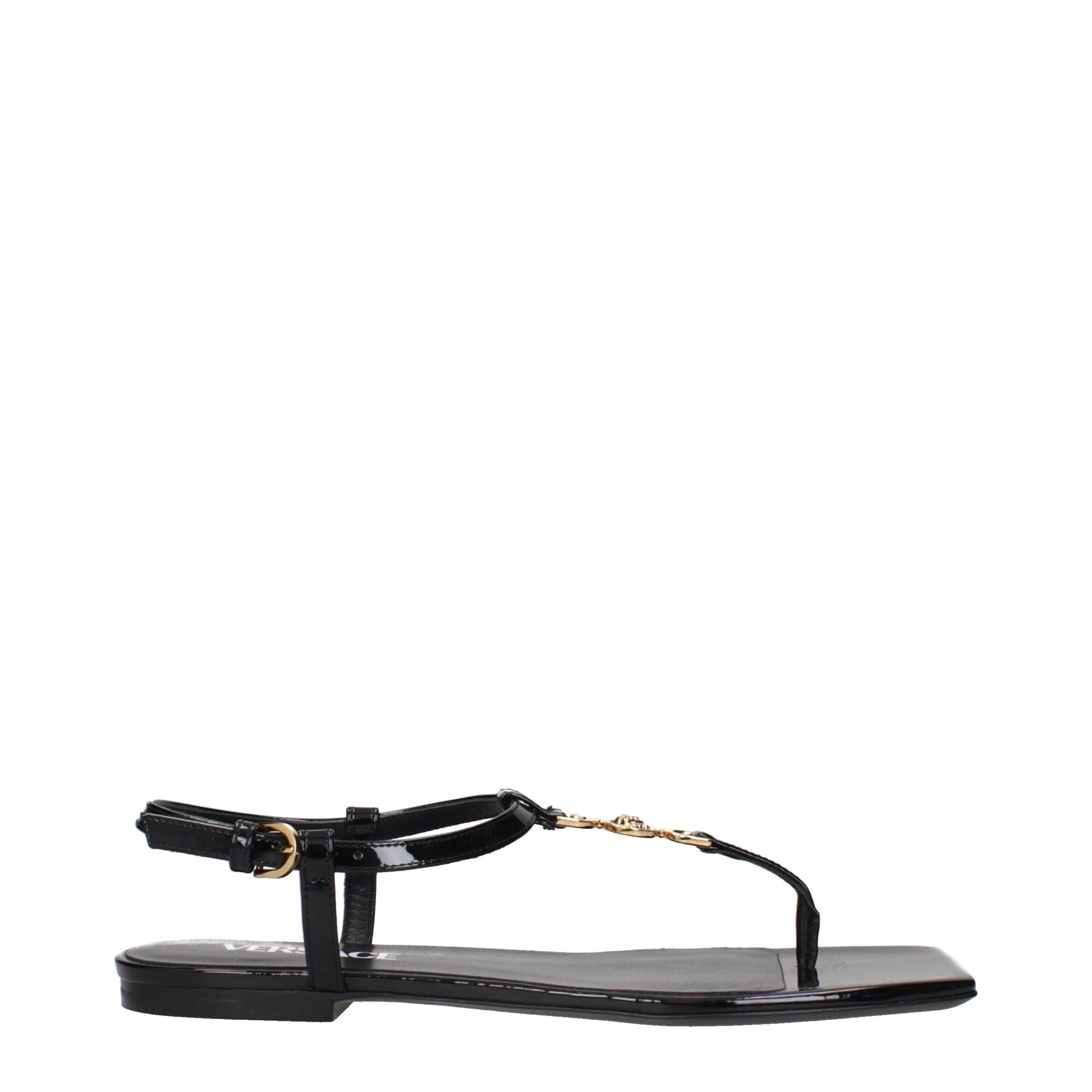 Black Leather Flip-Flop Sandals