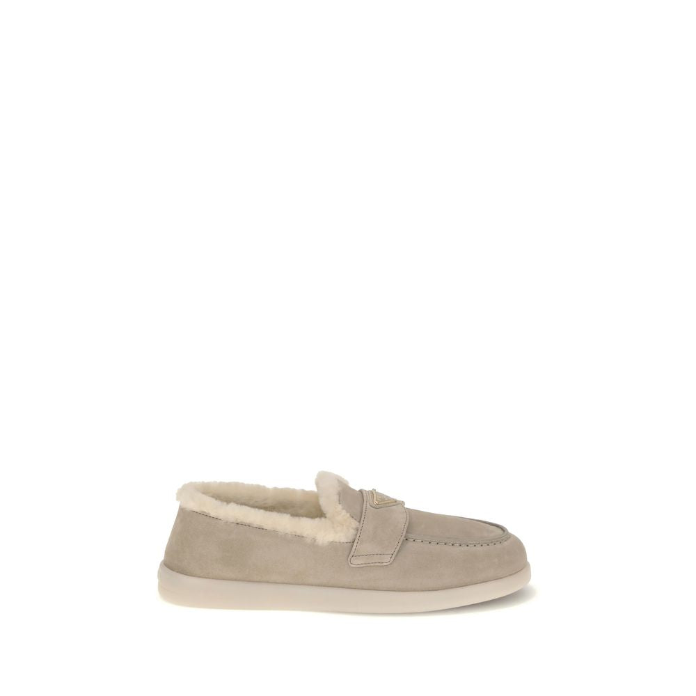 Beige Leather Slip-On Loafers