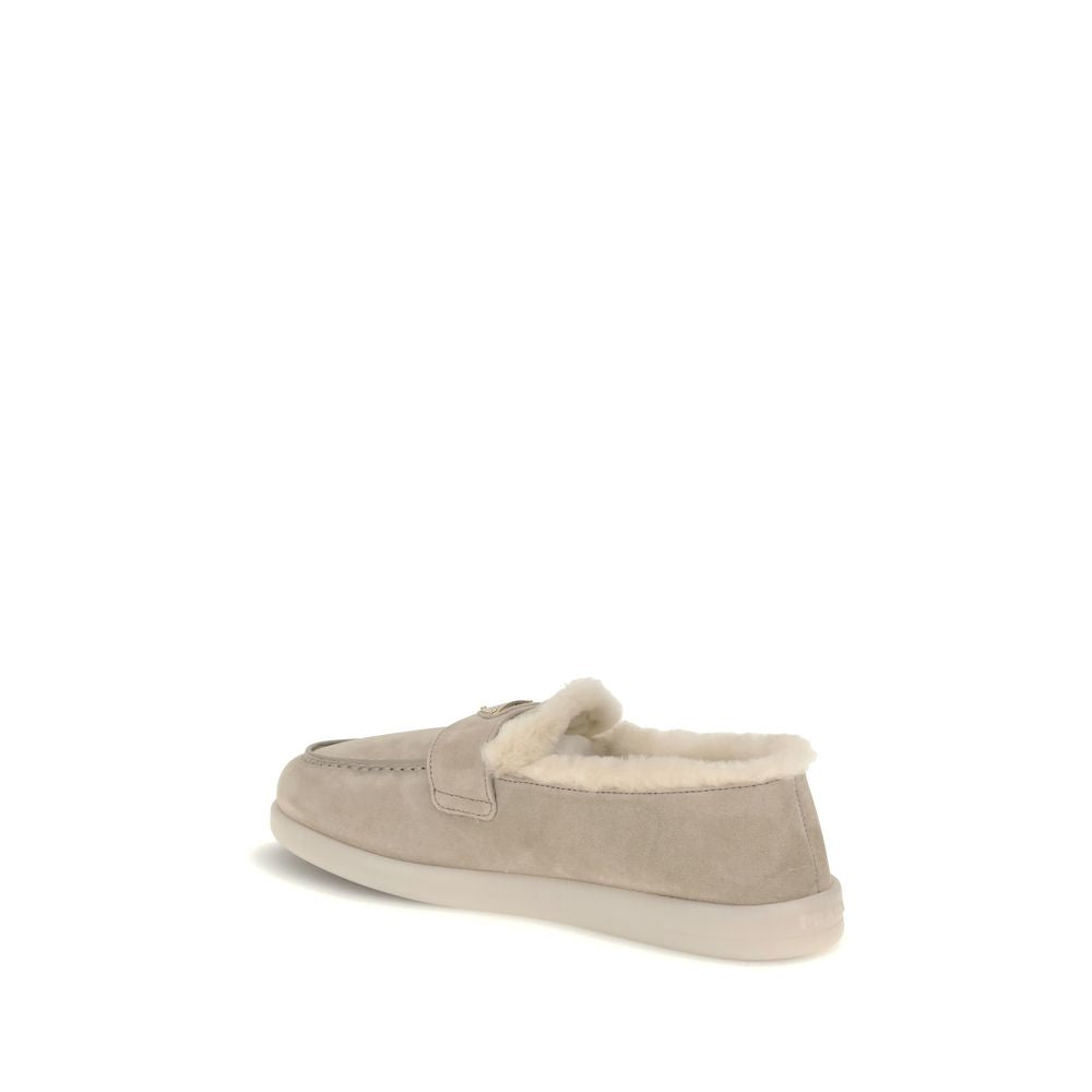 Beige Leather Slip-On Loafers