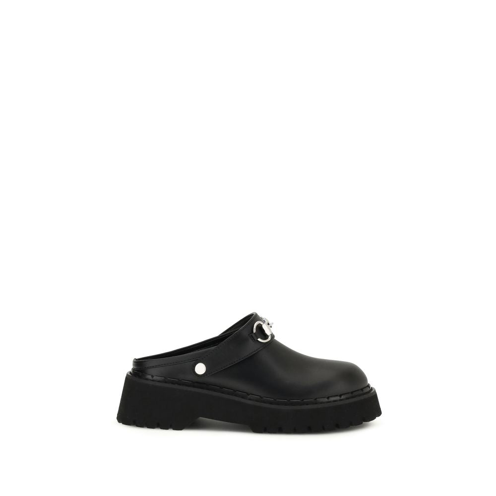 Black Leather Mules