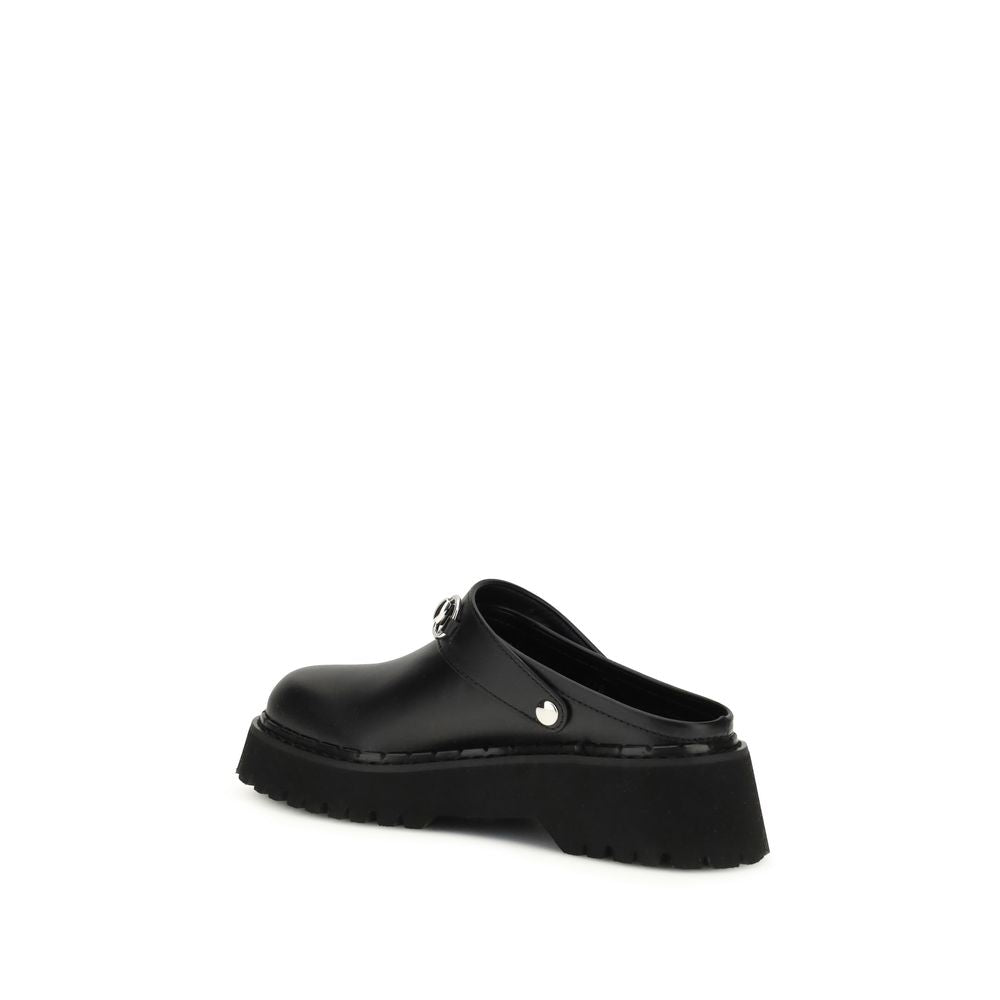 Black Leather Mules