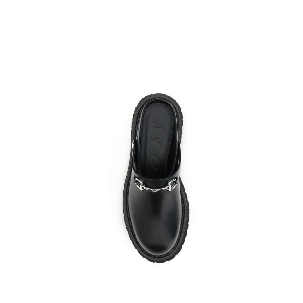 Black Leather Mules