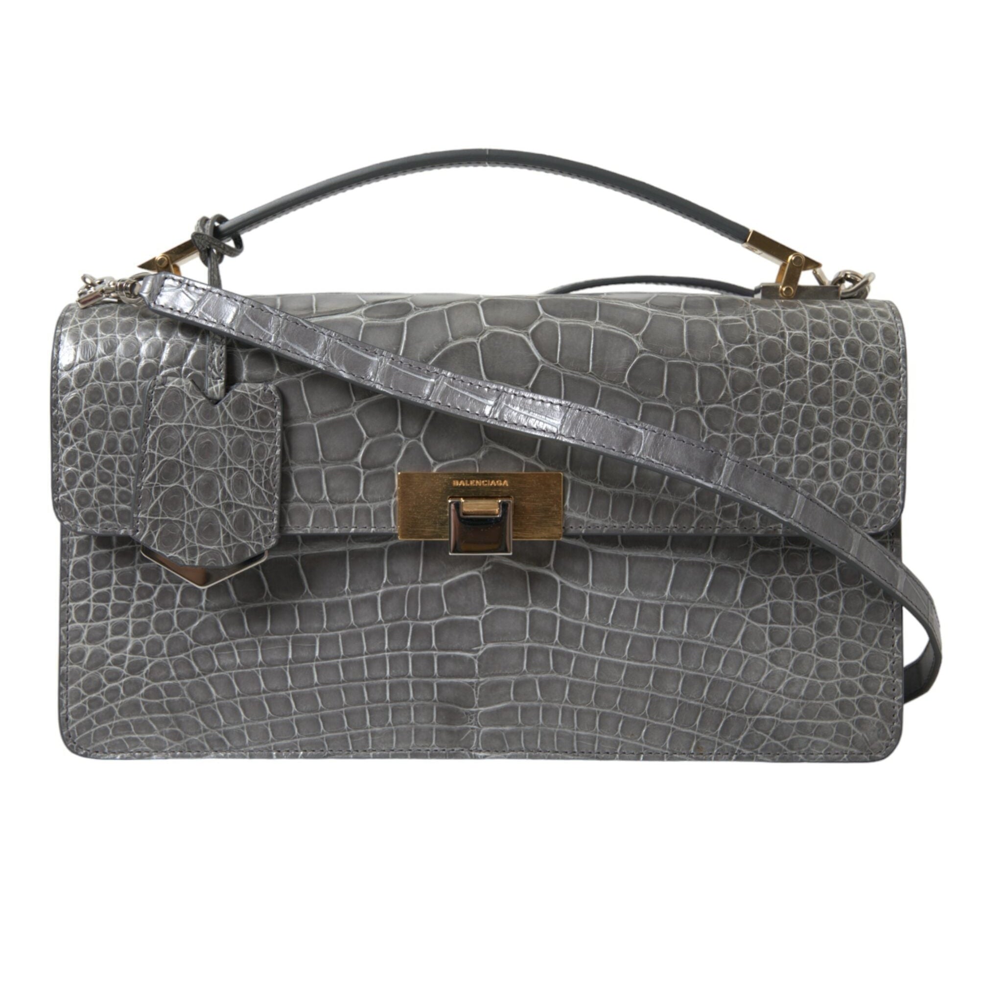 Gray Exotic Leather Medium Shoulder Hand Purse Bag