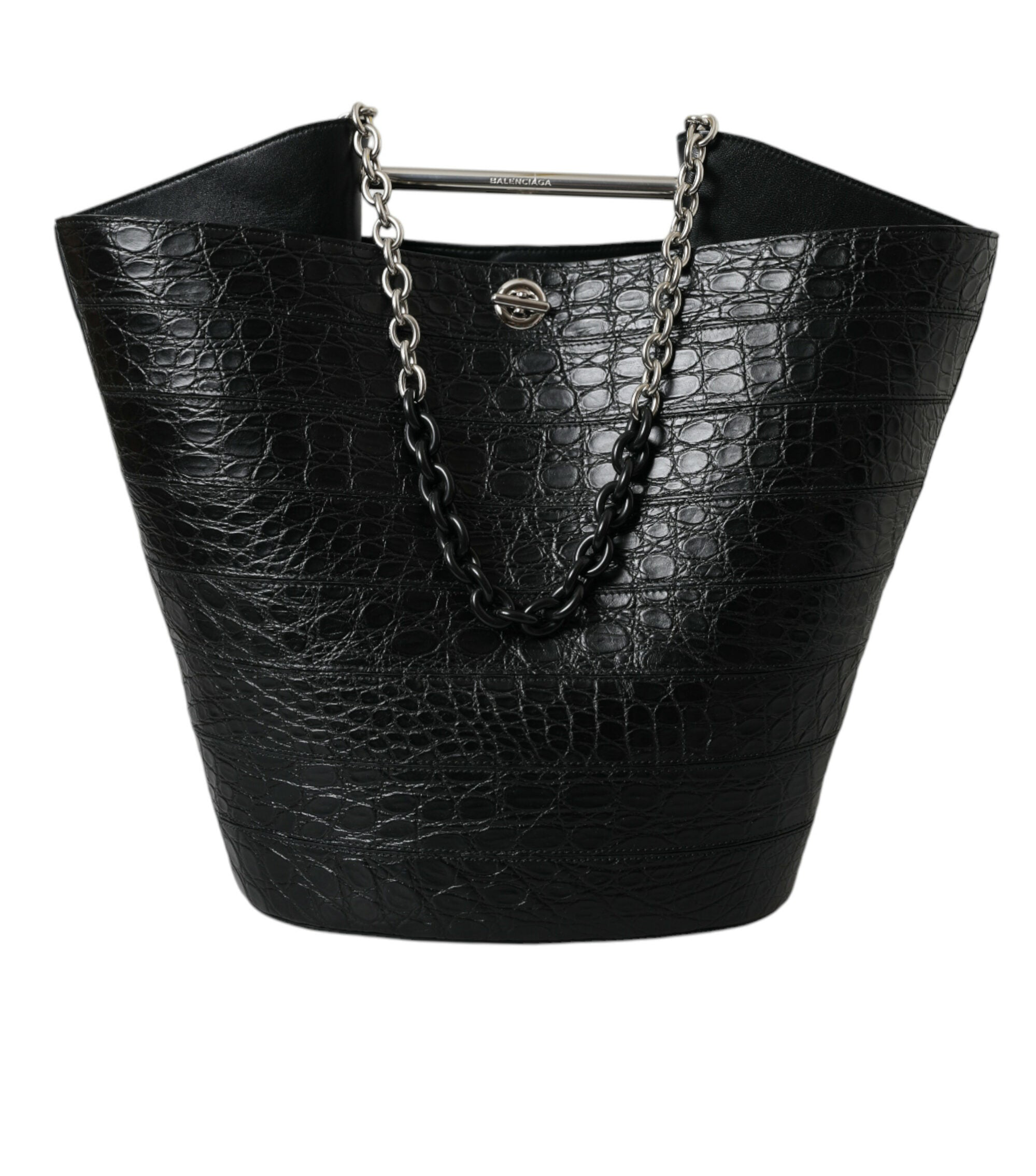 Black Exotic Skin Leather Maxi Bucket Tote Purse Bag
