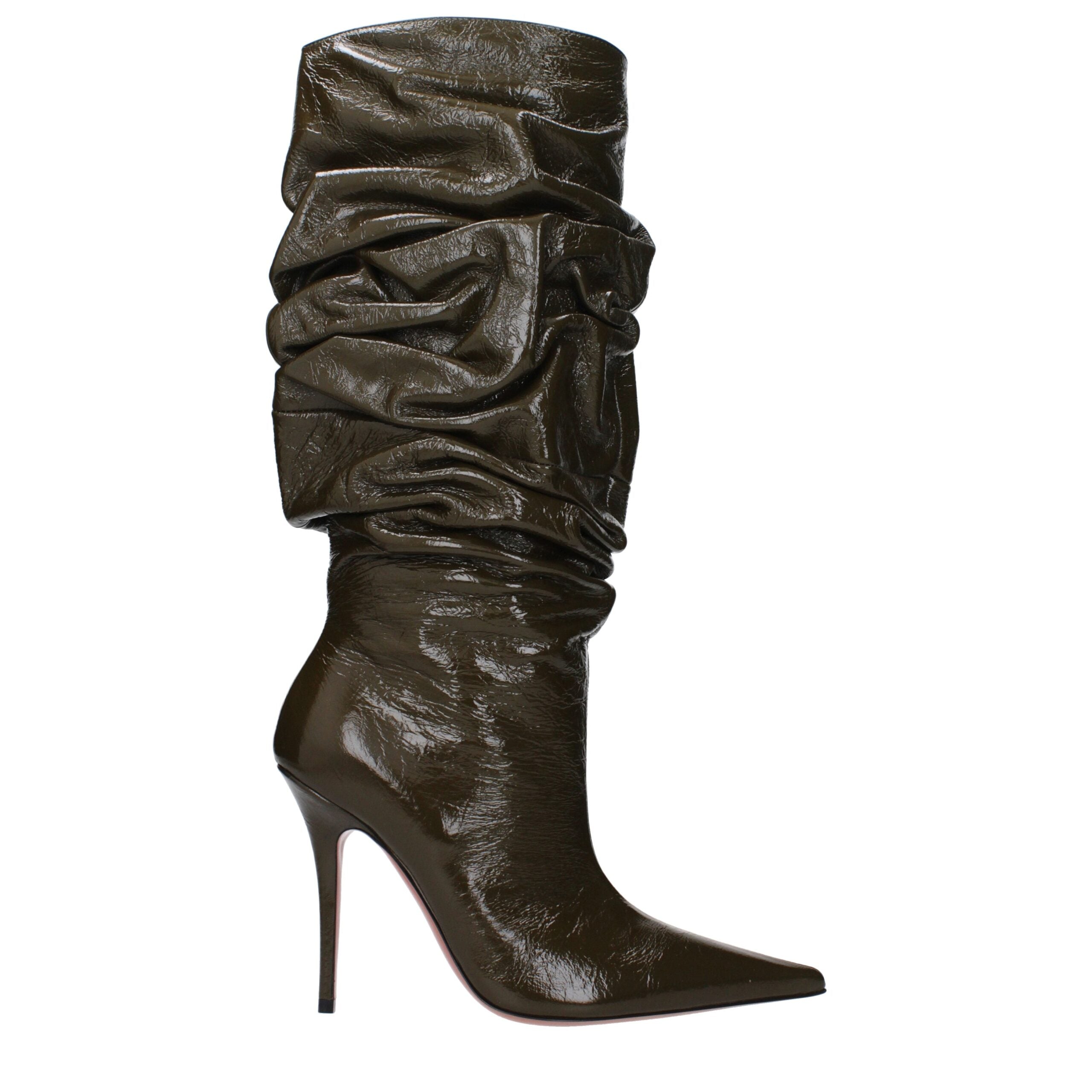 Green Leather High Heel Boots