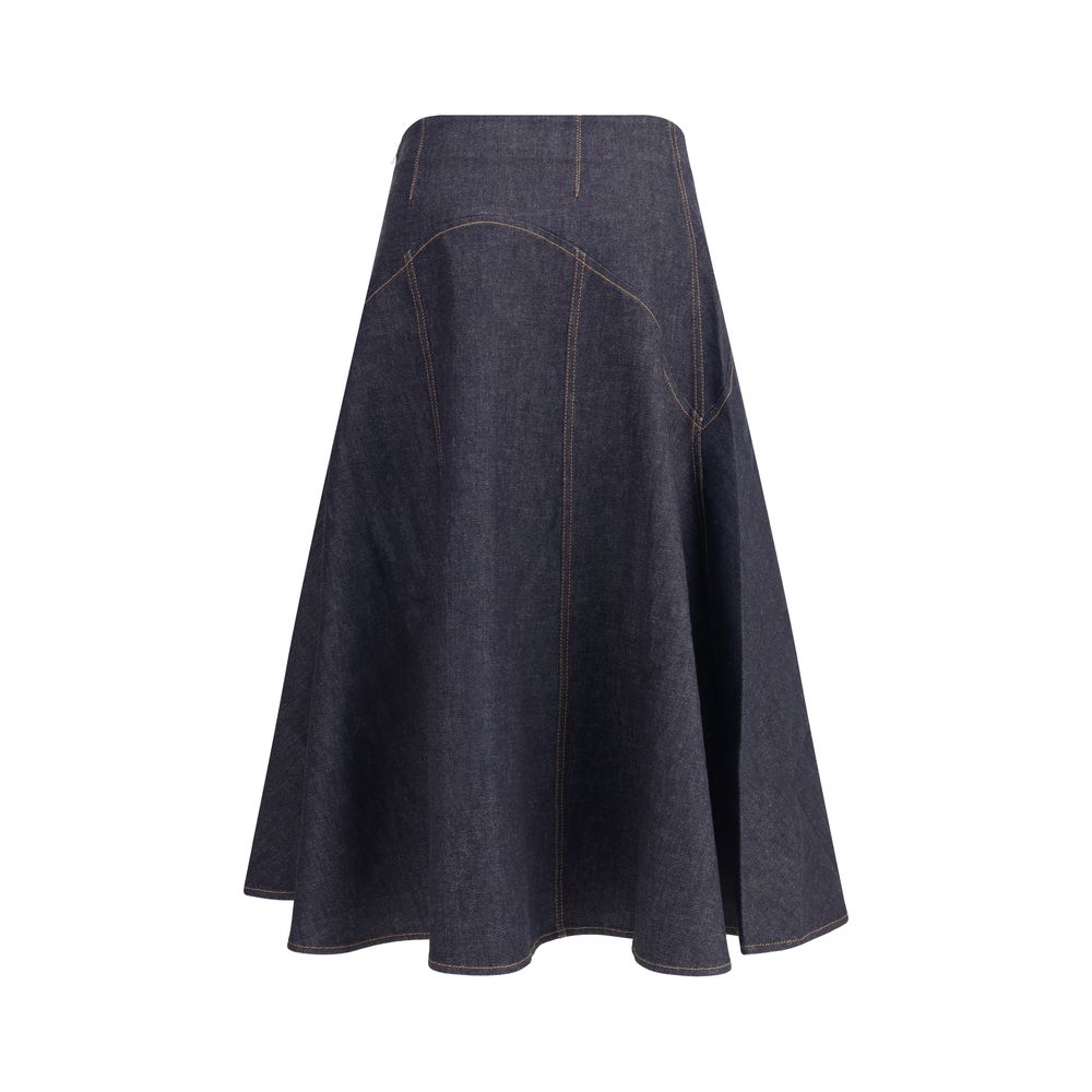 Blue Cotton Midi Skirt